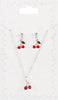 Enamel Pendant Necklace and Dangle Earring Set - Red Cherry, Gold