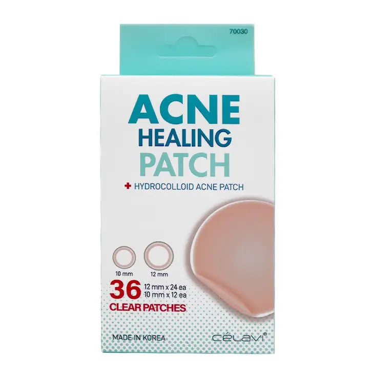 Translucent hydrocolloid acne healing patches, package front