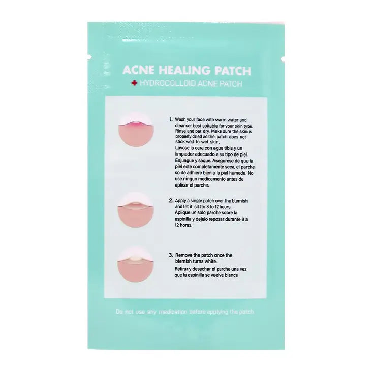 Translucent hydrocolloid acne healing patches, package back