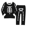 Glow in the dark skeleton pajama set, black top and pants, set front view