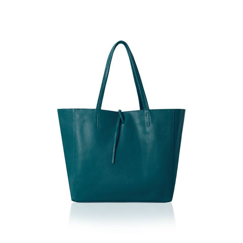 Italian Handmade Genuine Leather Oversized Everything Tote Bag: Dark Teal Peacock