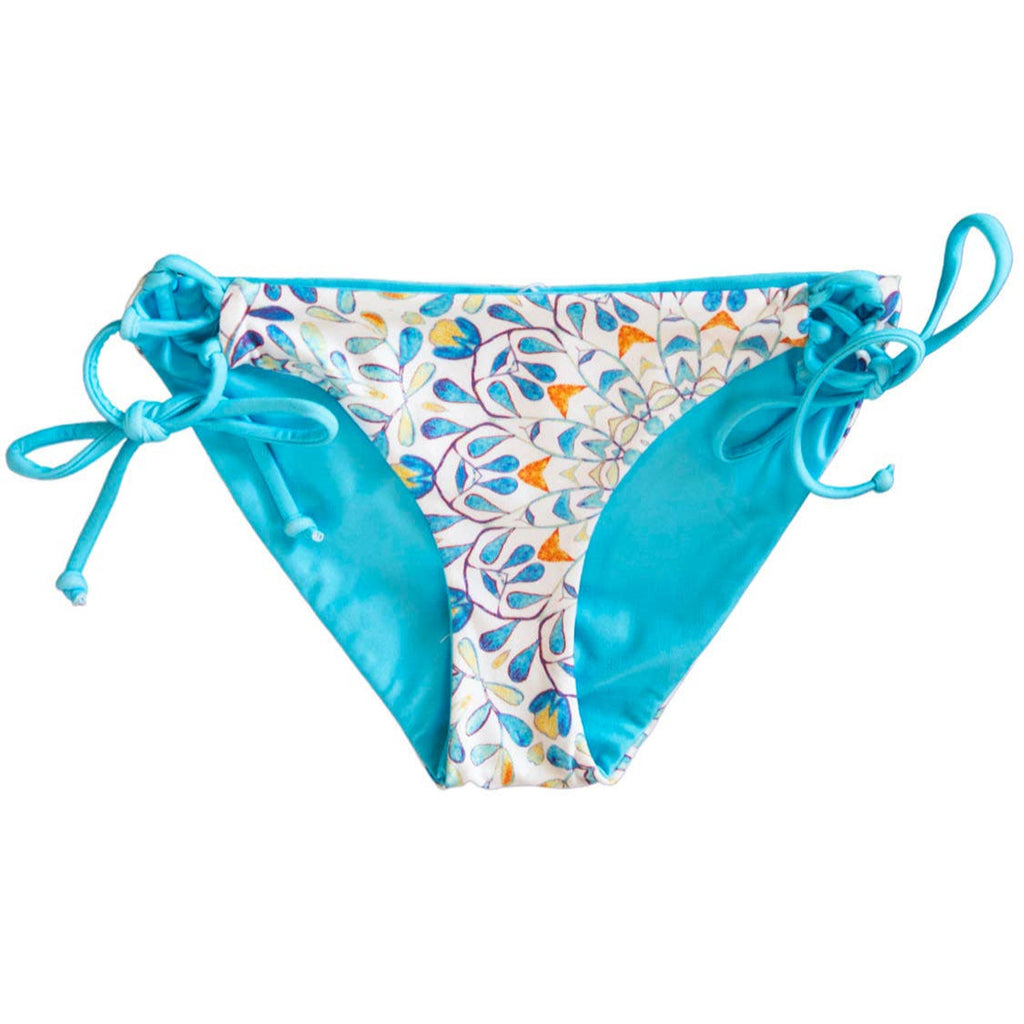 Tween/Teen Reversible Eco-friendly, Sustainable Swim Bottom - Santorini Blue Tile/Mediterranean Blue, Side Tie