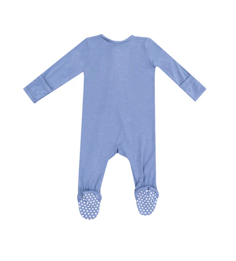 Angel Dear bamboo 2 way zip footie, country blue, back view
