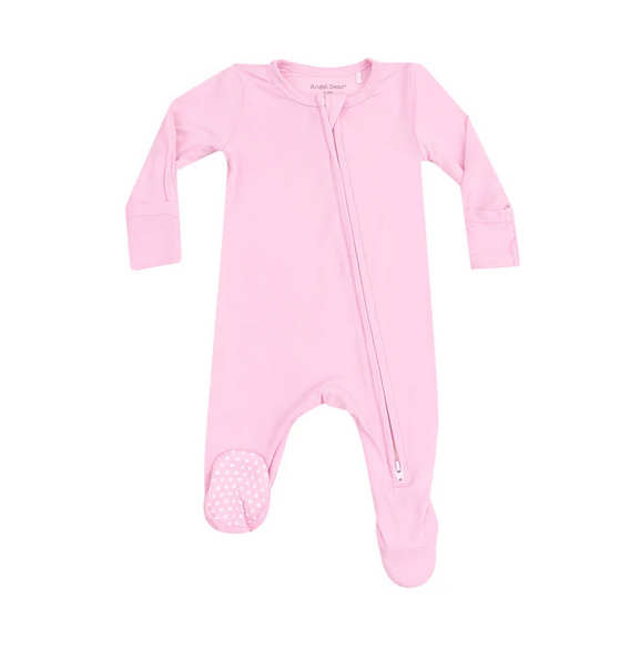 Angel Dear bamboo 2 way zip footie, nosegay pink, front view
