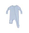 Angel Dear bamboo 2 way zip footie, blue fog, front view