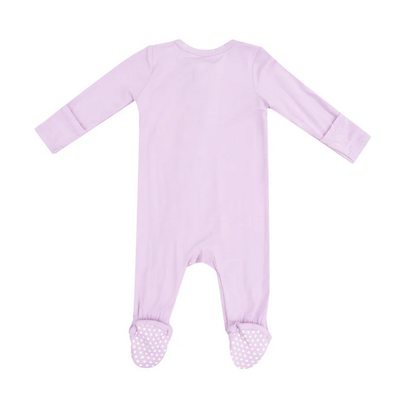 Angel Dear bamboo 2 way zip footie, windsome orchid, back view