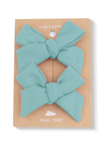 Angel Dear bamboo fabric bow clips, creme de menthe green, on card