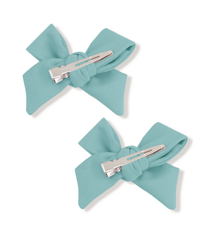 Angel Dear bamboo fabric bow clips, creme de menthe green, two bows