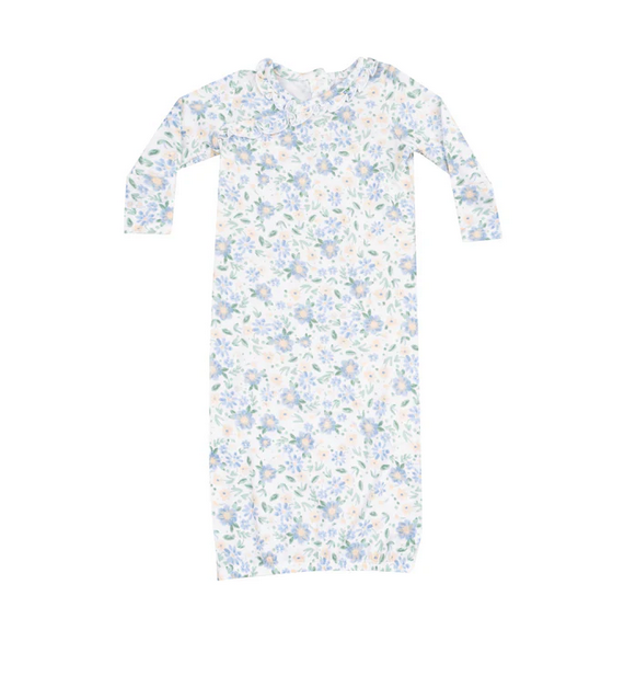 Angel Dear bamboo kimono sleep gown, Veronica blue floral, front view