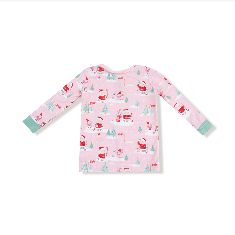 Angel Dear bamboo long sleeve pajama set, Golf Mrs Claus pink, top back