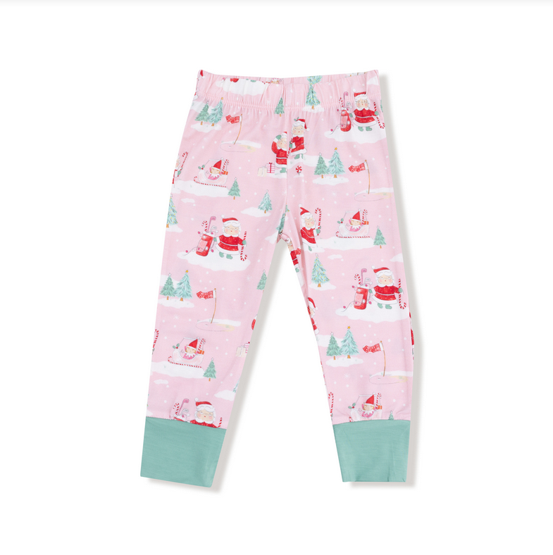 Angel Dear bamboo long sleeve pajama set, Golf Mrs Claus pink, pants