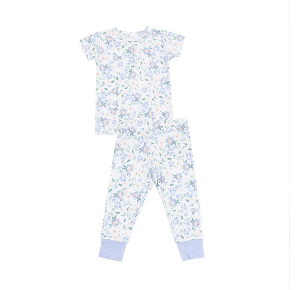 Angel Dear bamboo short sleeve pajama set, Veronica blue floral, set front view