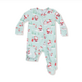 Angel Dear bamboo zip footie, Golf Santa green, front view