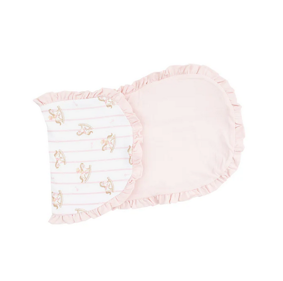 Angel Dear bamboo ruffled burp cloth, vintage rocking horse pink, folded