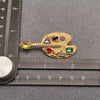 artist paint palette and paint brush rhinestone and gold brooch pin back 2 inch long by 1 inch tall