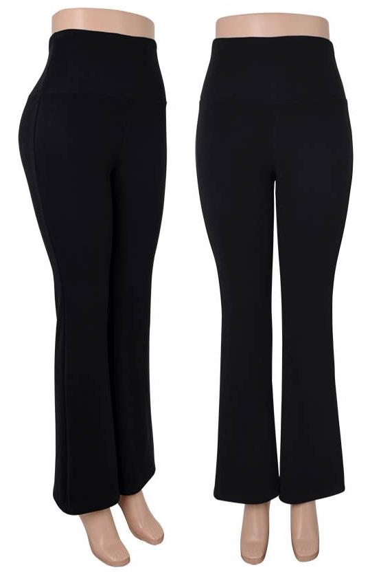Women's fleece lined stretch flare pants, black, front and back view