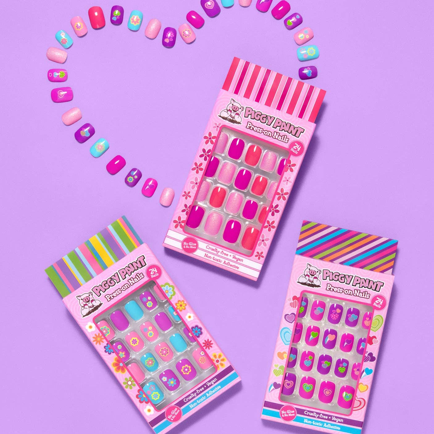 Piggy Paint Non-Toxic Kids Press On Nails - Pretty in Pink