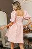 BiBi Flower Square Neck Puff Sleeve Dress Blush Pink