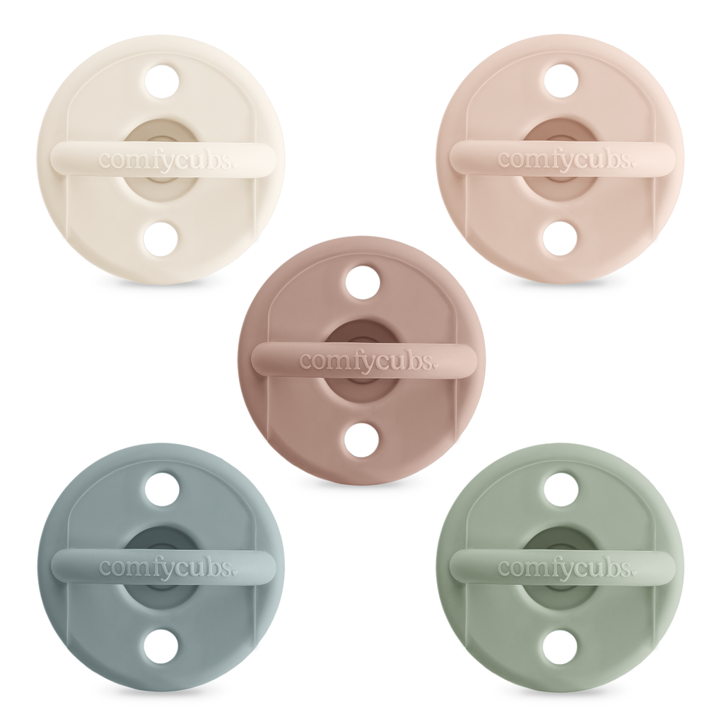 Baby pacifier 5-pack in neutral cream, blush, mauve, slate and sage silicone