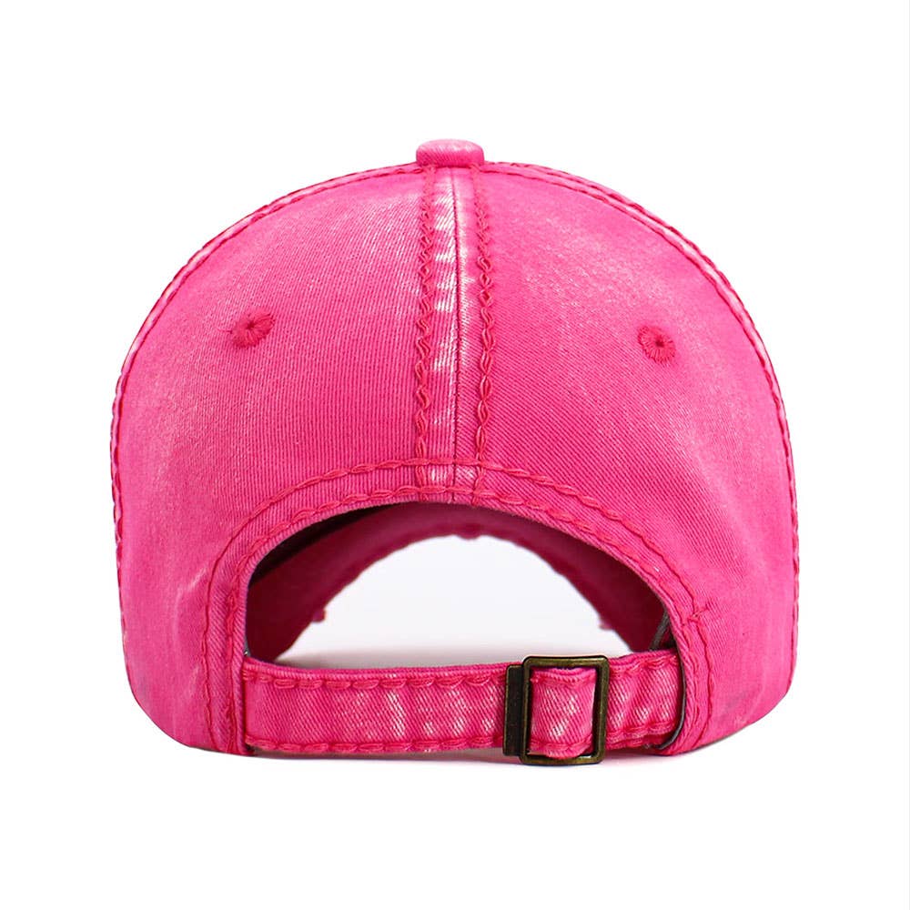 RIDE Horse Embroidered Vintage Distressed Baseball Cap: Hot Pink