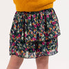 Mini/Tween Girls Tiered Skirt: Multi Navy and Fuchsia Micro Floral with Silver Lurex