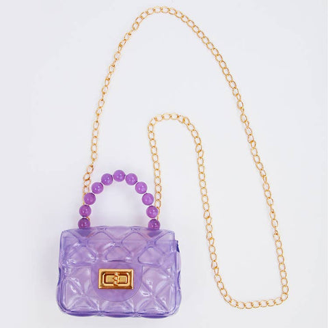 Jelly Lattice Mini Handbag Purse w/Gold Chain: Lavender