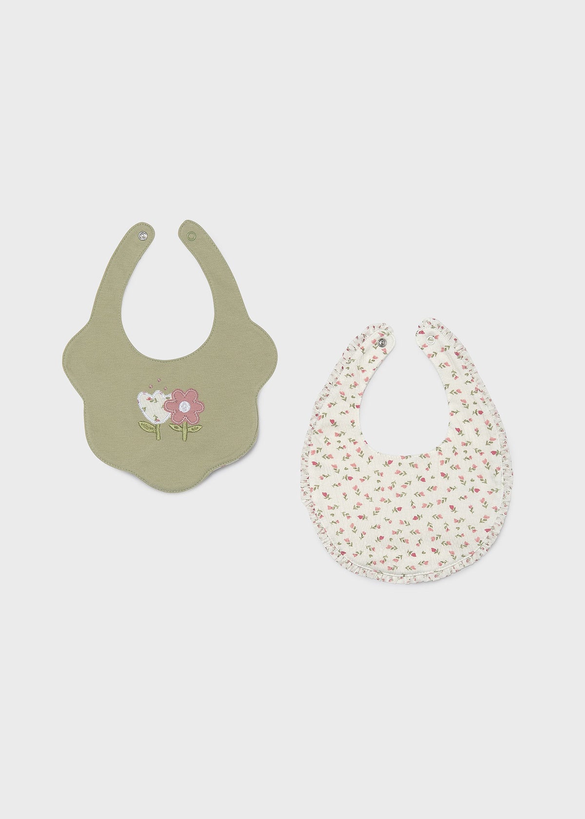 Mayoral 9139 baby girl green embroidered flower 2pc bib set - front
