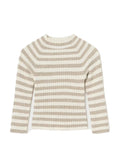 Mayoral baby girl natural striped knit mockneck, bark, front view