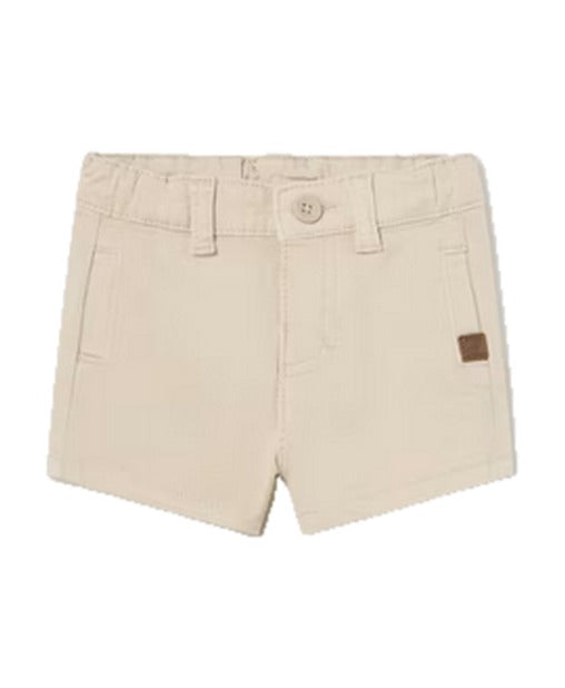 Mayoral baby boy classic twill chino shorts, malta beige, front view