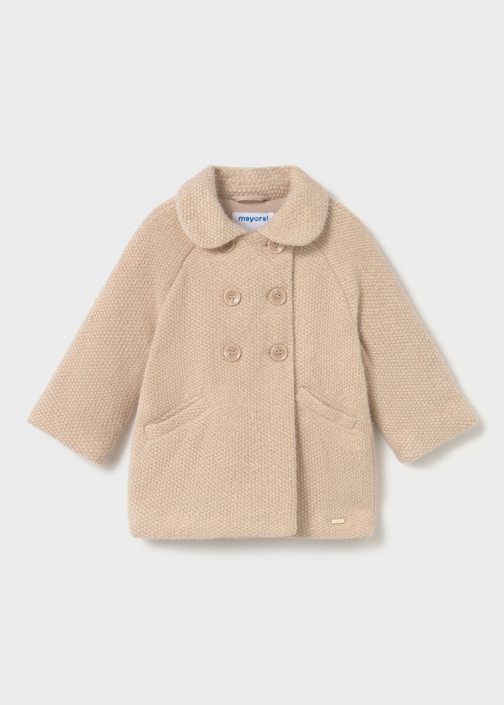 Mayoral 2435 toddler girl chickpea double breasted chenille coat - front