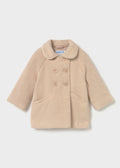 Mayoral 2435 toddler girl chickpea double breasted chenille coat - front
