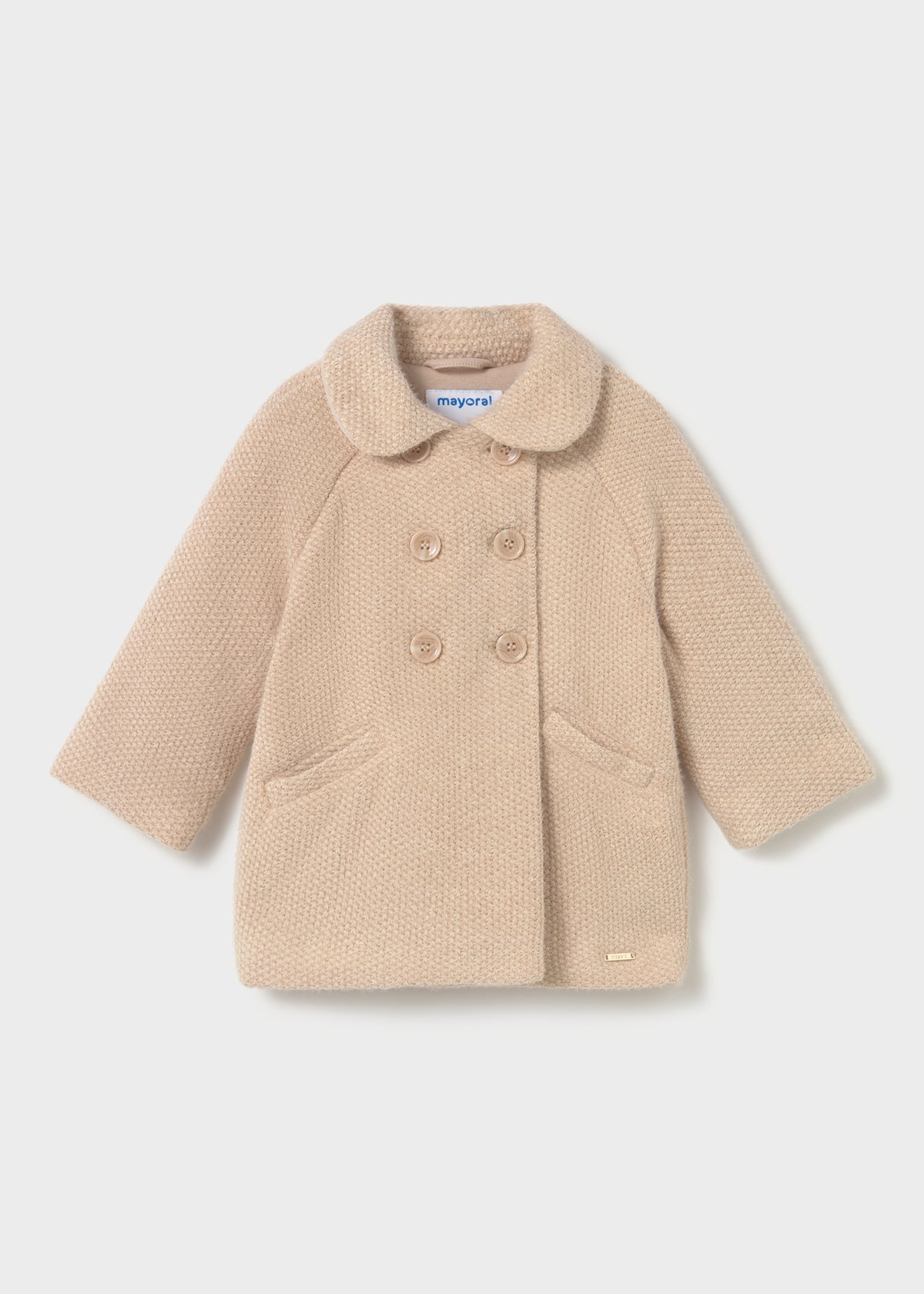 Mayoral 2435 toddler girl chickpea double breasted chenille coat - front