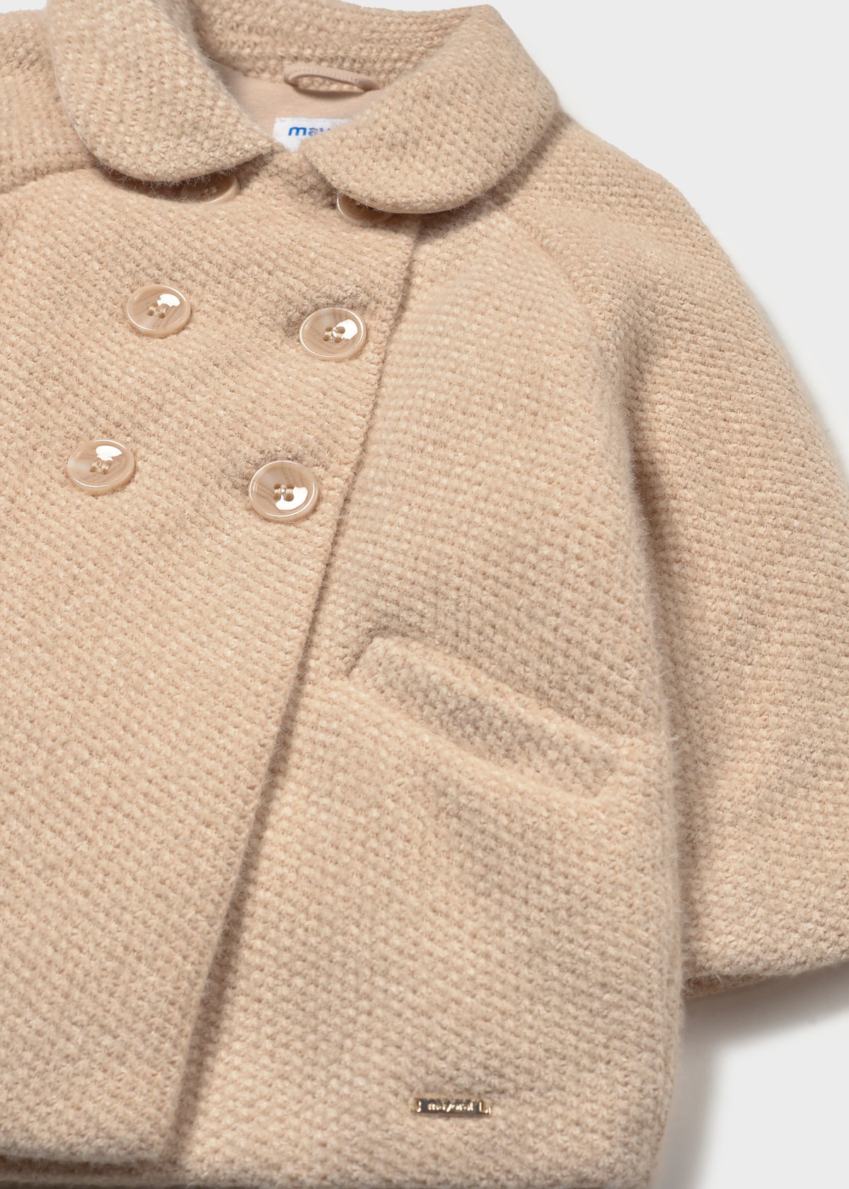 Mayoral 2435 toddler girl chickpea double breasted chenille coat - detail