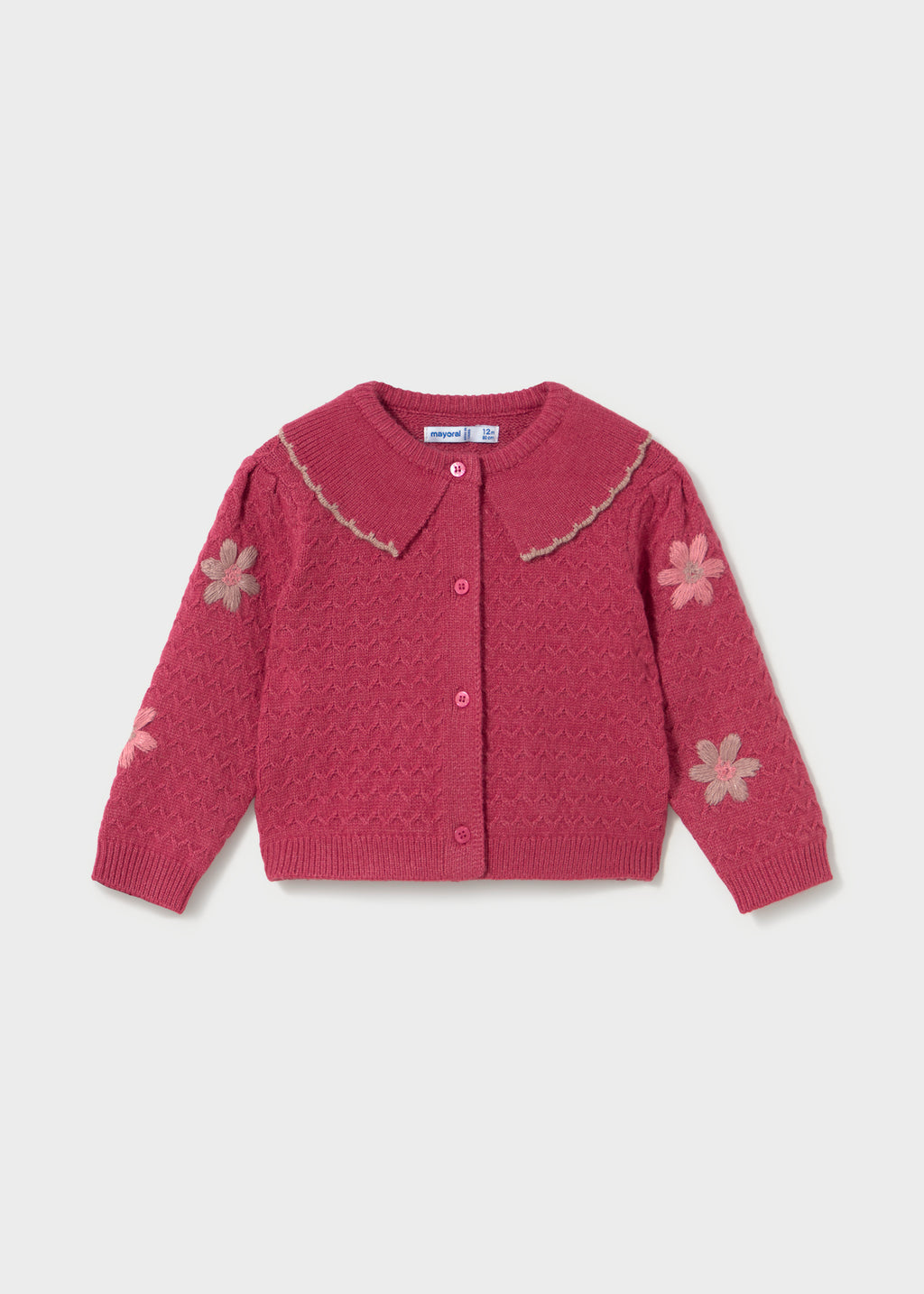 Mayoral 2306 toddler girl petal embroidered flower cardigan - front