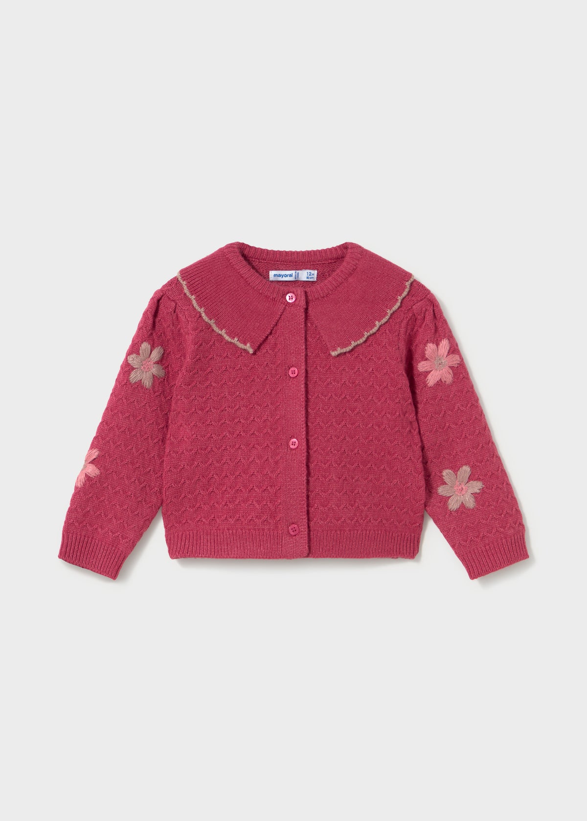 Mayoral 2306 toddler girl petal embroidered flower cardigan - front