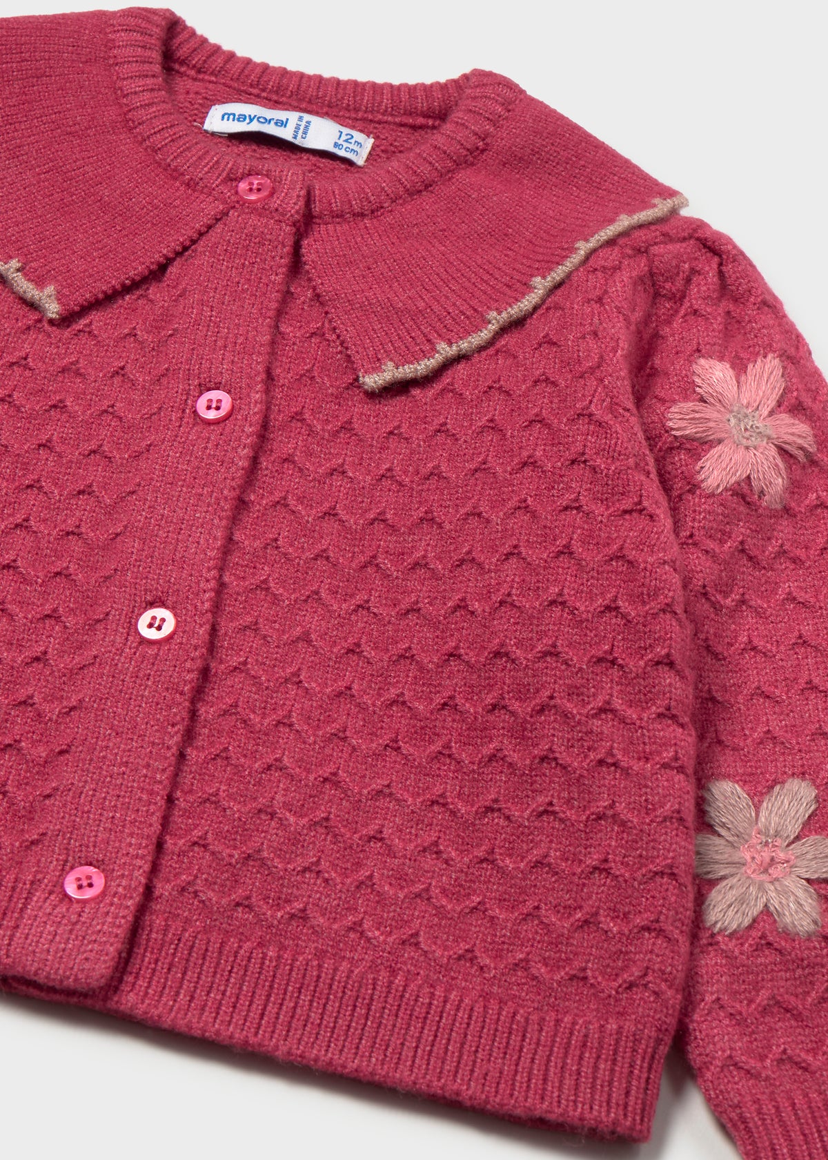 Mayoral 2306 toddler girl petal embroidered flower cardigan - detail