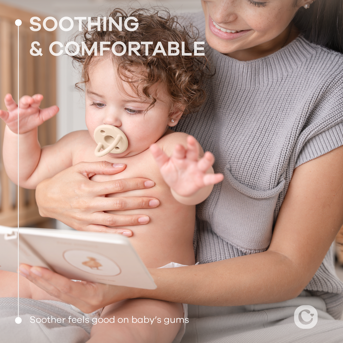 Baby soothed with a silicone pacifier