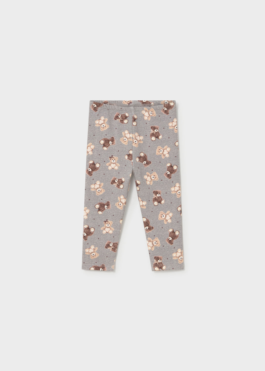 Mayoral 2779 toddler girl heather grey teddy bear print fleece leggings - front