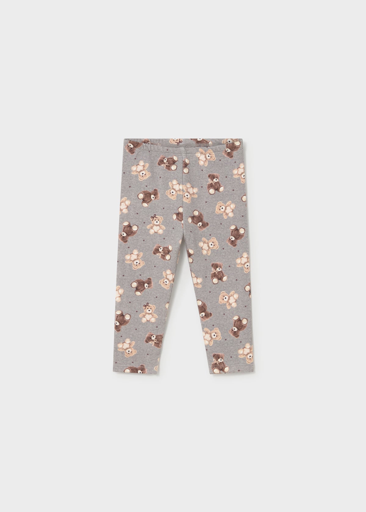 Mayoral 2779 toddler girl heather grey teddy bear print fleece leggings - front
