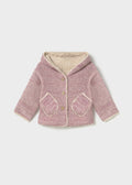 Mayoral 2441 toddler girl violet knit and sherpa reversible hooded coat - front