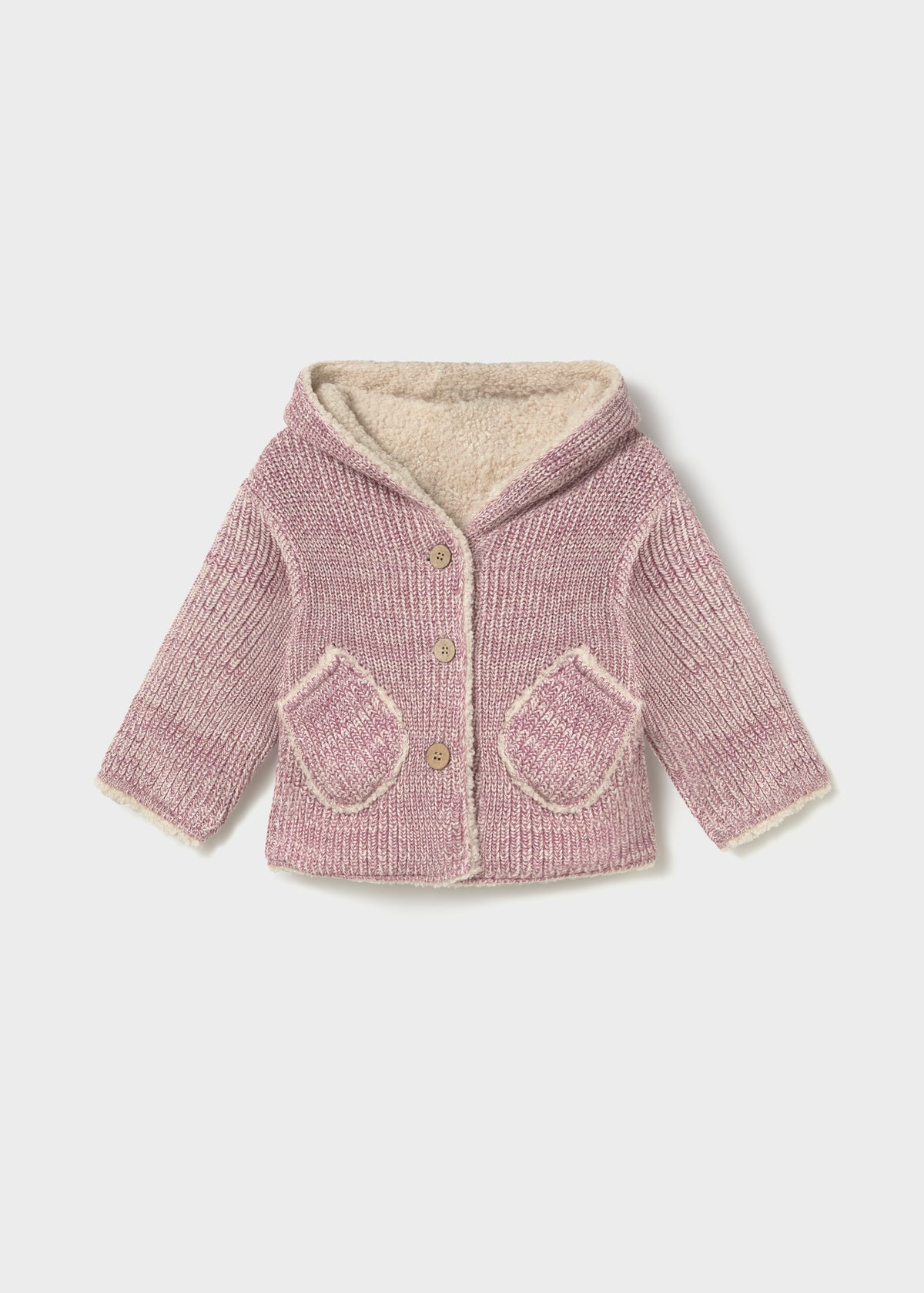 Mayoral 2441 toddler girl violet knit and sherpa reversible hooded coat - front