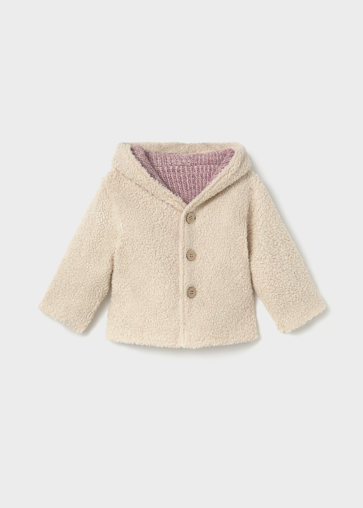 Mayoral 2441 toddler girl violet knit and sherpa reversible hooded coat - reversed sherpa side