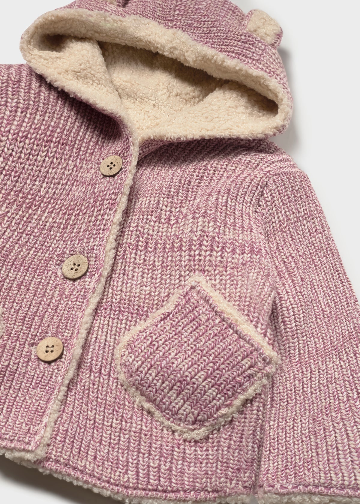 Mayoral 2441 toddler girl violet knit and sherpa reversible hooded coat - detail