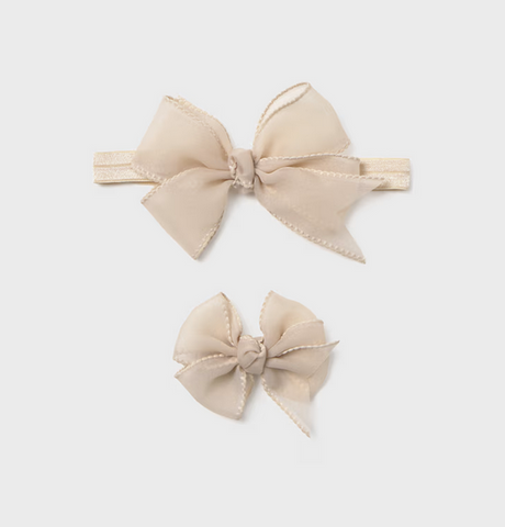 9079 Mayoral Baby/Toddler Girls Embroidered Edge Headband & Nonslip Hair Clip Set, 2PC - Wheat