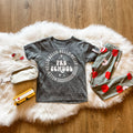 Hello Preschool gray graphic tee, flat lay