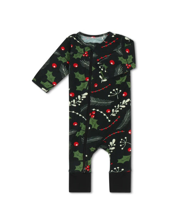 Bestaroo bamboo zip coverall, holly berry, front view