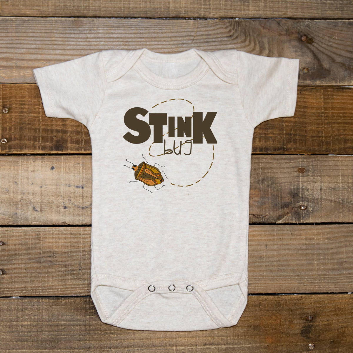 Baby lap shoulder graphic bodysuit, Stink Bug, front view