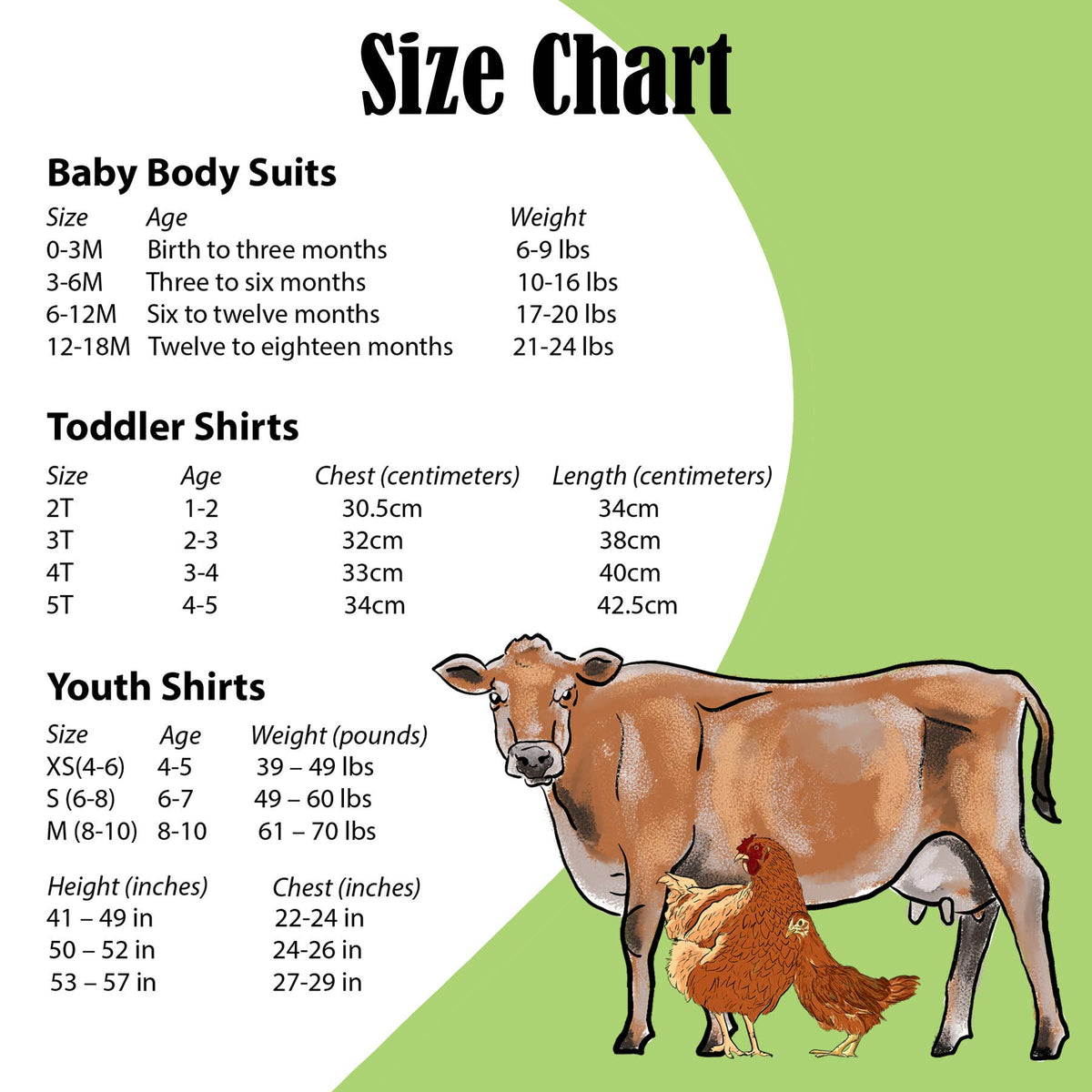 Baby snap bodysuit, heather grey woodland animal footprints, size chart