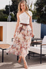 Women's/Junior Floral Ruffled Tulle Midi Length Skirt - Cream and Maroon