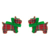 Festive Bow Christmas Plaid Dog Stud Earrings: Red